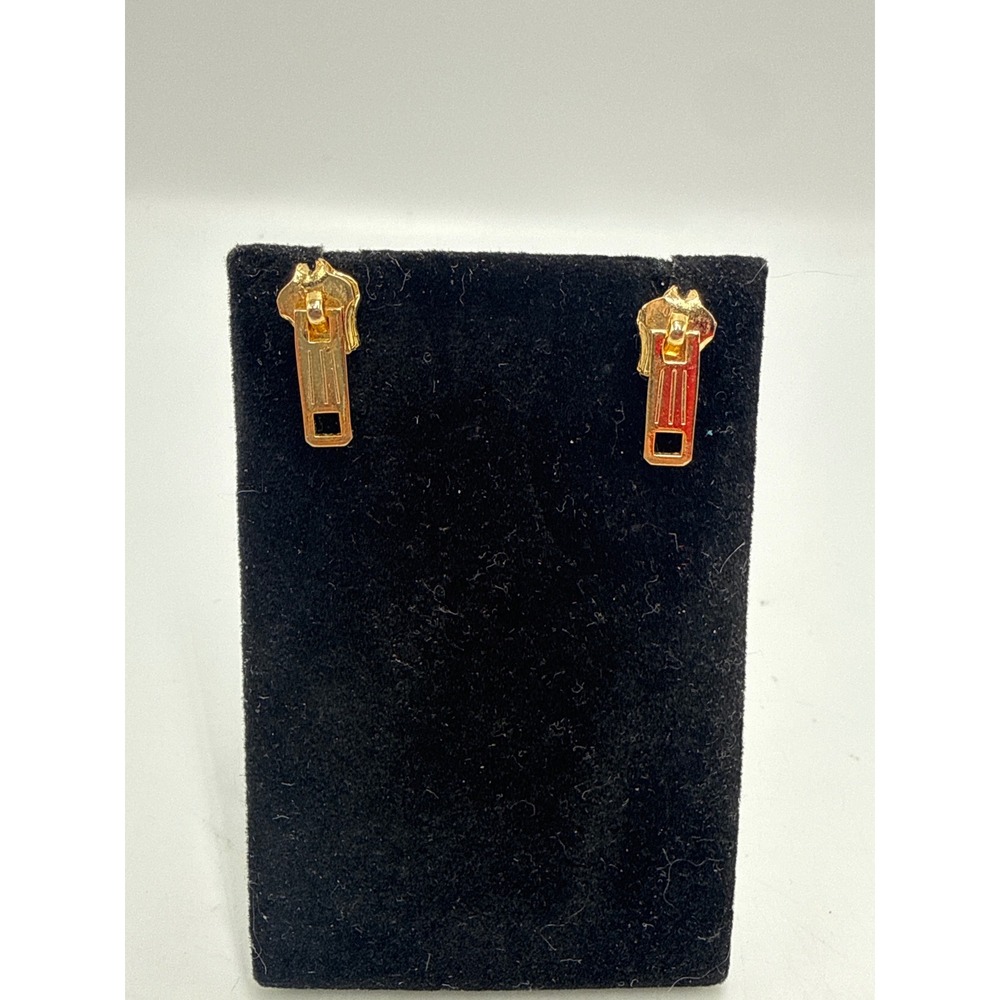Gold Tone Zipper Pull Stud Earrings Novelty Industrial Streetwear Style